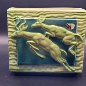 Vintage Royal Copley Green Leaping Deer Planter Buck Doe